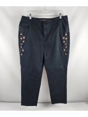 Chicos Jeans Womens 3=16 Black So Slimming Girlfriend Ankle Sequin Leopard Print